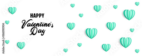 Valentines Day message with paper hearts. flat lay