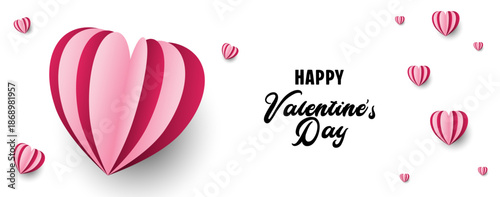 Valentines Day message with paper hearts. flat lay