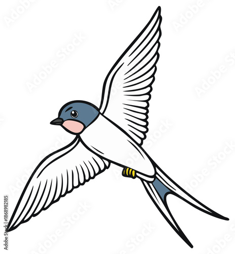 Flying Swallow Illustration Bird with Long Tail Wings and Feathers Vector Cartoon