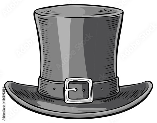 Cartoon Top Hat Illustration Classic Formal Headwear with Belt and Buckle Detail