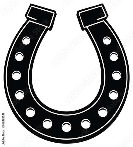 Classic black horseshoe silhouette with nail holes representing good luck and traditional western symbolism vector graphic