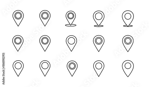 Minimal map pin linear icon set outline GPS location symbols vector illustration for navigation design