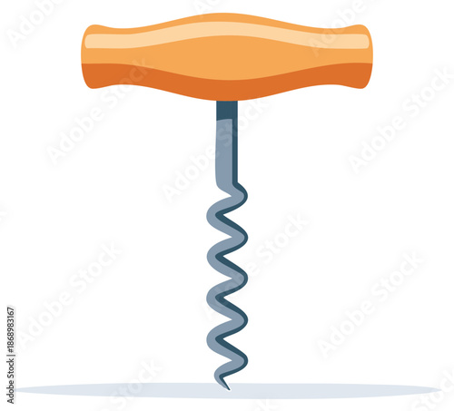 Classic corkscrew with wooden handle and metal worm for opening wine bottles vector art