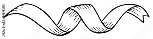 Elegant Swirl of Ribbon Banner Illustration with Shaded Details in Black and White