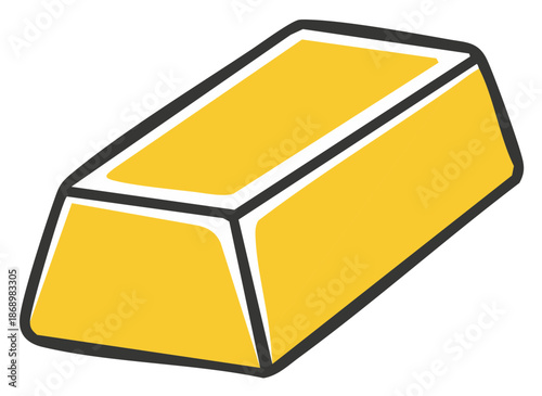 Simple vector illustration of a single gold bar ingot representing wealth, investment, and financial success.
