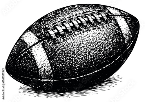 Hand drawn line art illustration of an american football depicting a classic game ball for sports events