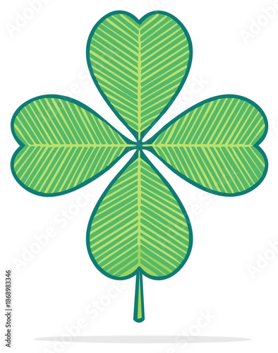 Lucky Four Leaf Clover Symbol with Green Stripes and Outline