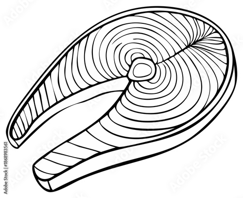 Monochrome illustration of a salmon steak with detailed texture