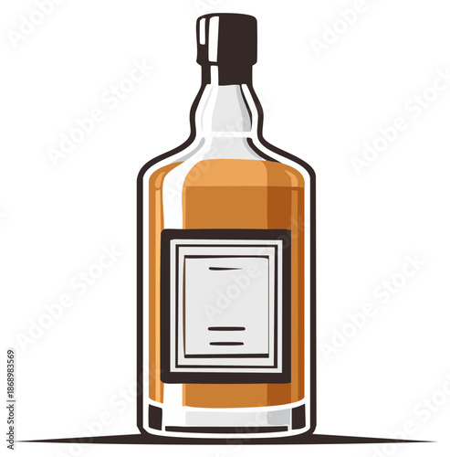 Whiskey bottle illustration isolated on white background. Spirit drink design element.