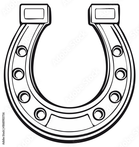 Horseshoe Black Outline Symbol of Luck and Horse Equipment in Simple Vector Illustration for Art and Design