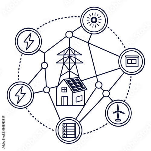 Smart Energy Grid Icon - Sustainable Power Vector