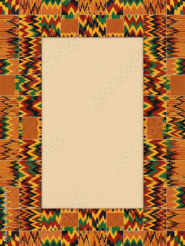 Vertical beige copy space frame with colorful ethnic tribal geometric pattern