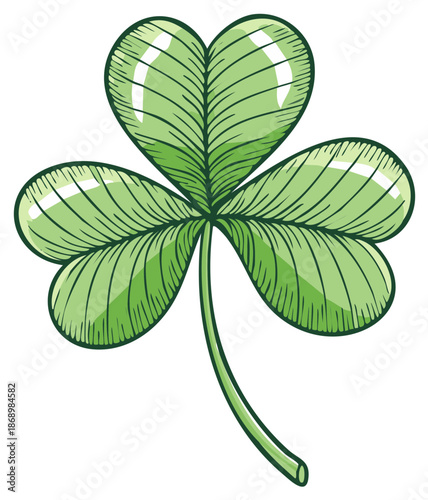 Vibrant Green Three Leaf Clover Hand Drawn Illustration Irish Shamrock Symbol