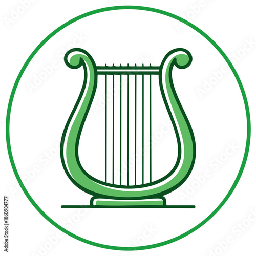 Green illustration of a lyre in a circle