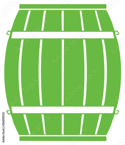 Green Wood Barrel Illustration with hoops and staves, perfect for themes like storage, vintage, or brewing, showcasing rustic design elements