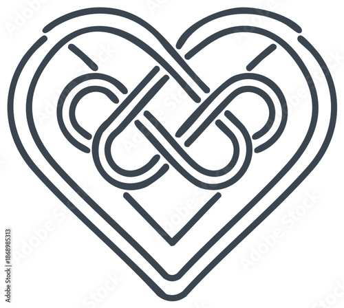 Heart with Celtic knot line icon symbolizing eternal love and connection