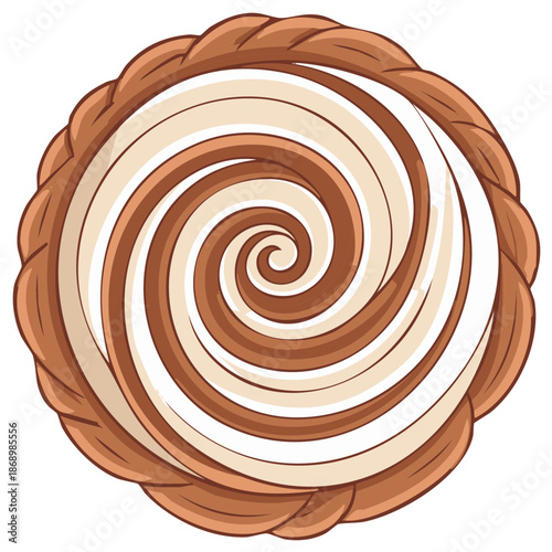 Top view of a swirled chocolate and vanilla cream tart with a braided crust vector art