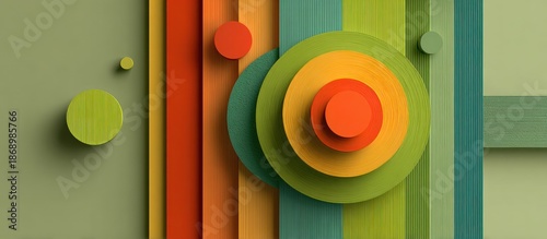 Abstract graphic design with layered circles and stripes