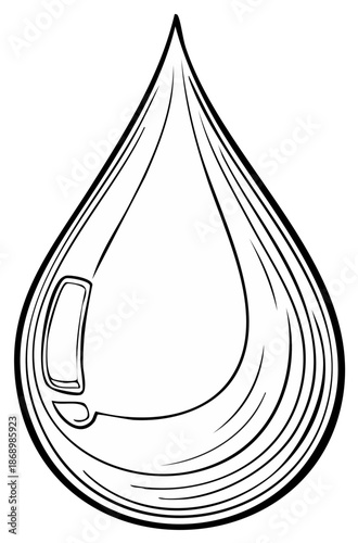 Monochrome vector outline drawing of a single water drop or liquid tear graphic element