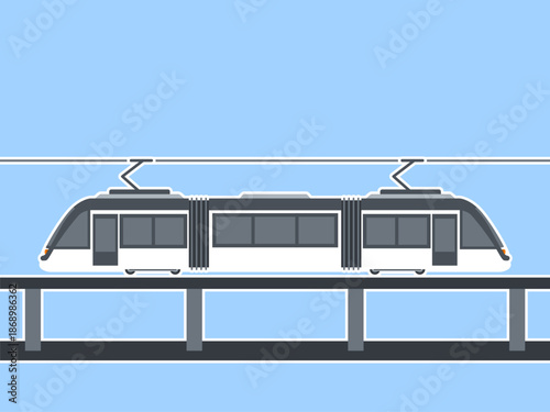 A modern electric tramway or light rail vehicle. Modern transportations illustration. Flat vector concept.