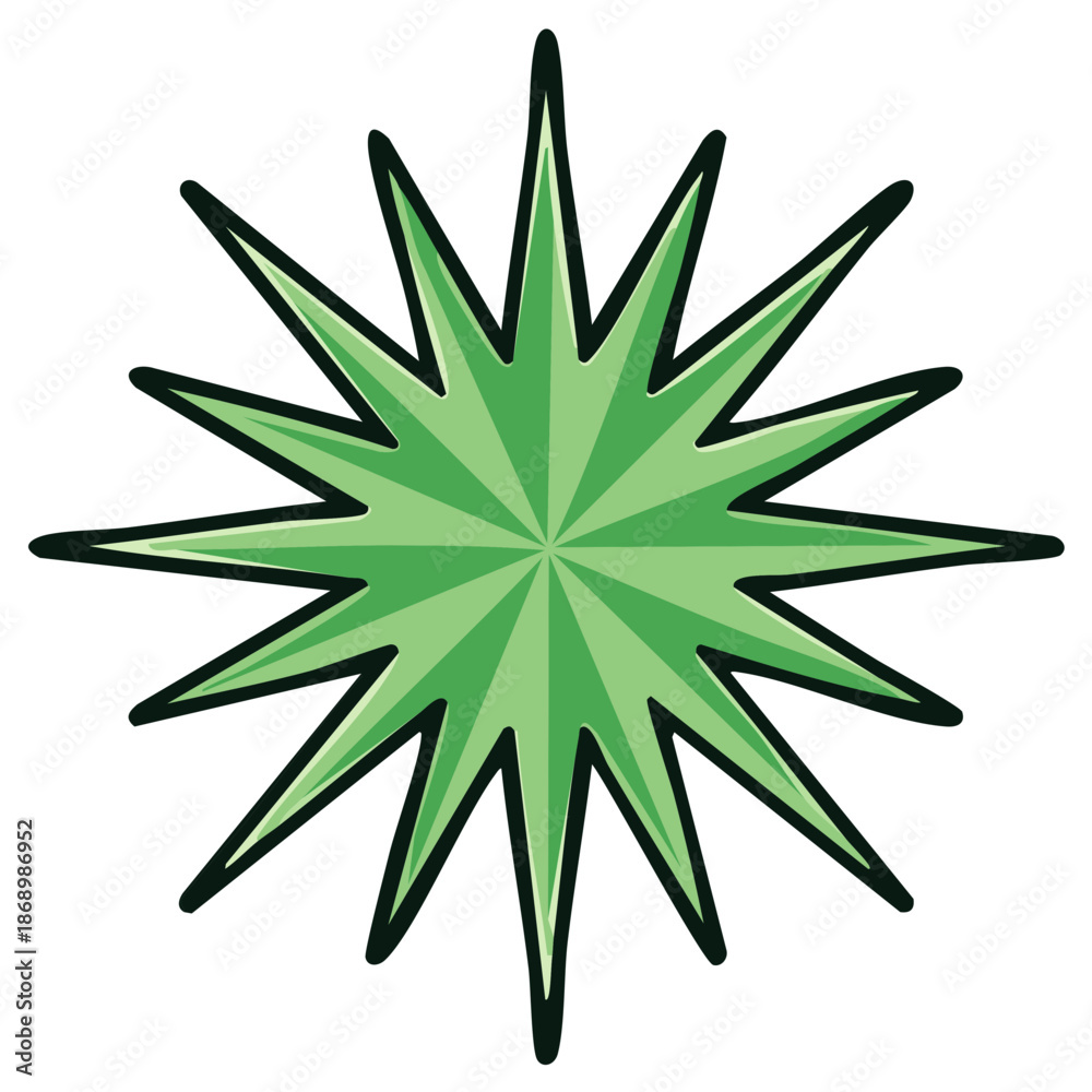 Obraz premium Bright green starburst graphic with radiating points and outer dark border