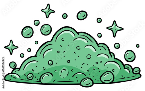 Pile of Green Slime with Bubbles and Stars Cartoon Illustration
