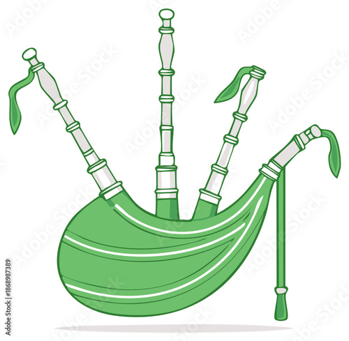 Green Bagpipes Musical Instrument Illustration