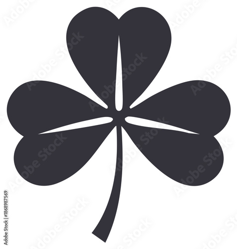 Dark grey stylized shamrock silhouette symbol for luck and Ireland