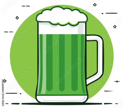 Refreshing Green Beer in a Mug with Frothy Head and Decorative Circle Accents