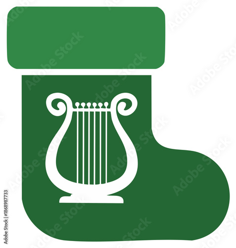 Holiday Cheer Christmas Stocking with Harp Decoration Icon Simple Graphic Illustration