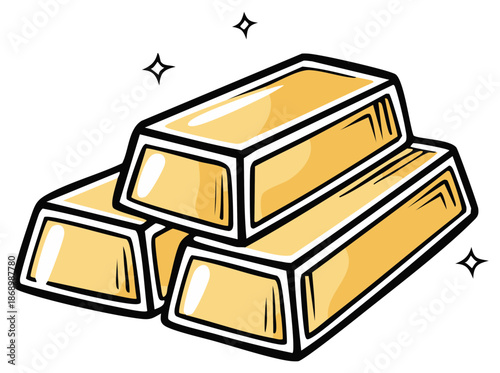 Cartoon illustration of a shiny stack of gold bars representing wealth and treasure