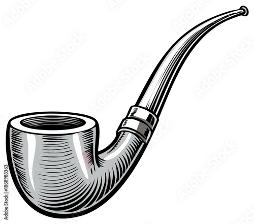 Detailed Vintage Smoking Pipe Illustration in a Black and White Engraved Woodcut Style