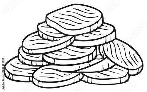 Cartoon stack of wavy textured food slices ready for cooking or serving