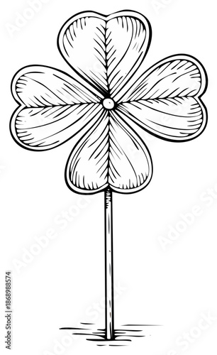 Hand drawn four leaf clover illustration good luck charm for prosperity and St Patricks Day