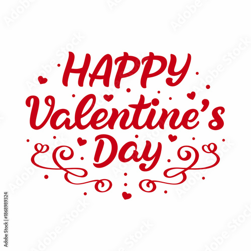 Wallpaper Mural Happy Valentine’s Day Hand Lettering Typography with Red Hearts on White Background Torontodigital.ca