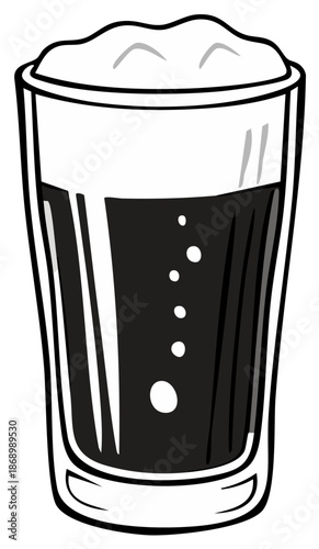 Cartoon Illustration of a Glass of Cola with Bubbles and Foam Head