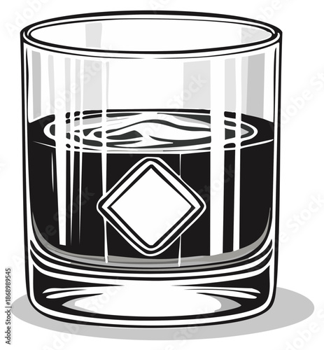 Glass of Dark Liquor Vector Illustration: Alcohol Drink Graphic Design Element