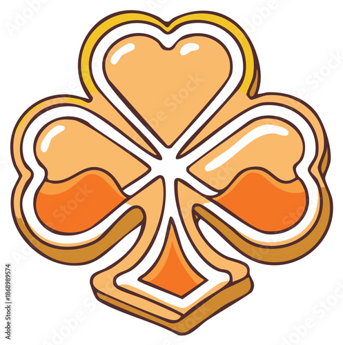 Orange clover shamrock with heart shapes, a vintage symbol for St. Patrick's Day and Irish fortune