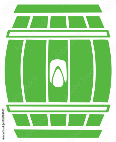 Stylized Green Barrel Illustration Wood Container Liquid Storage Icon Vector
