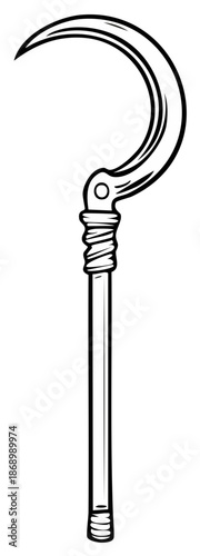 Traditional hand tool sickle for farming and harvesting outline drawing illustration