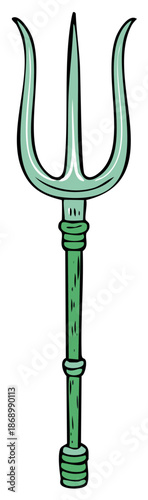 Cartoon illustration of a mythological green trident sea god weapon