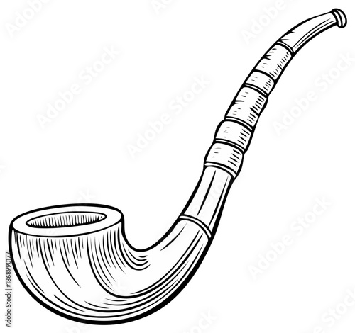 Classic wooden smoking pipe hand drawn in a vintage sketch style