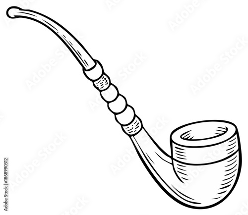 Outline illustration of a vintage smoking pipe isolated on white