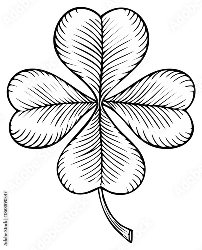 Four leaf clover in a vintage retro woodcut or engraved drawing style