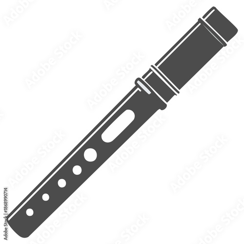 Minimalist grey recorder flute musical instrument icon illustration
