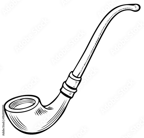 Traditional Tobacco Pipe Drawing Vintage Style Line Art Black and White Sketch Icon