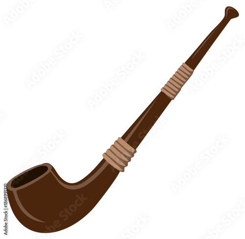 Traditional smoking pipe, illustration of tobacco tool with stem and bowl, drawing isolated