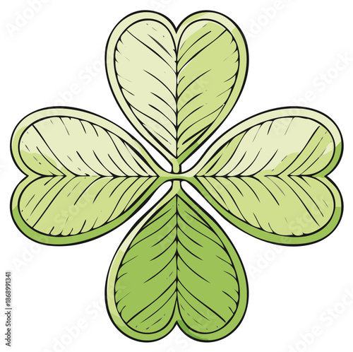 Green four leaf clover icon illustration with a hand drawn sketchy style representing good luck and fortune