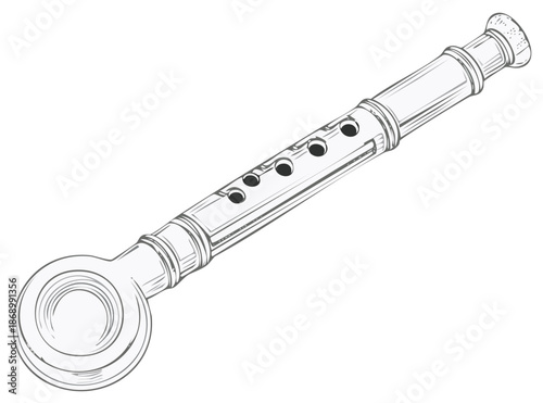 Drawn Illustration of a Wind Musical Instrument. Flute in Sketch Style