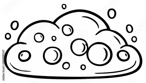 Cartoon soap foam with many bubbles black and white line art illustration